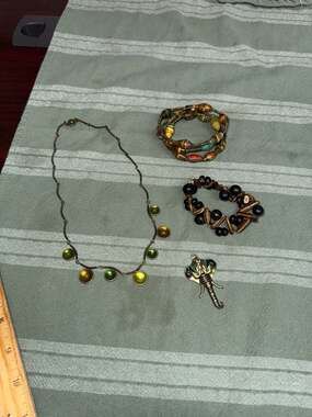 Boho Eclectic Jewelry Lot - Brass Cabochon Necklace, Chirilla&Wairuro seed Brace
